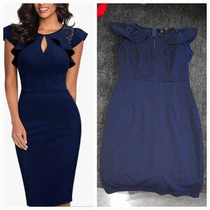 Knitee Women's Vintage Ruffle Trim Lace Sleeveless Bodycon Cocktail Dress